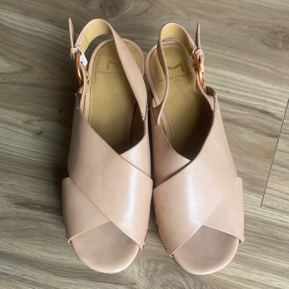 Marc Fisher Blush Leather Cross-Front Slingback Sandals